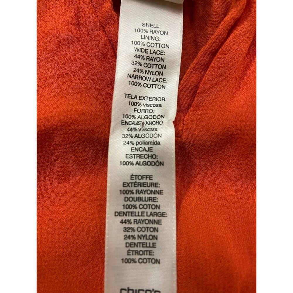 Chico's Top Womens 0 Red 3/4 Sleeve Embroidered Tunic Blouse Tie Neck Pullover - Picture 4 of 6